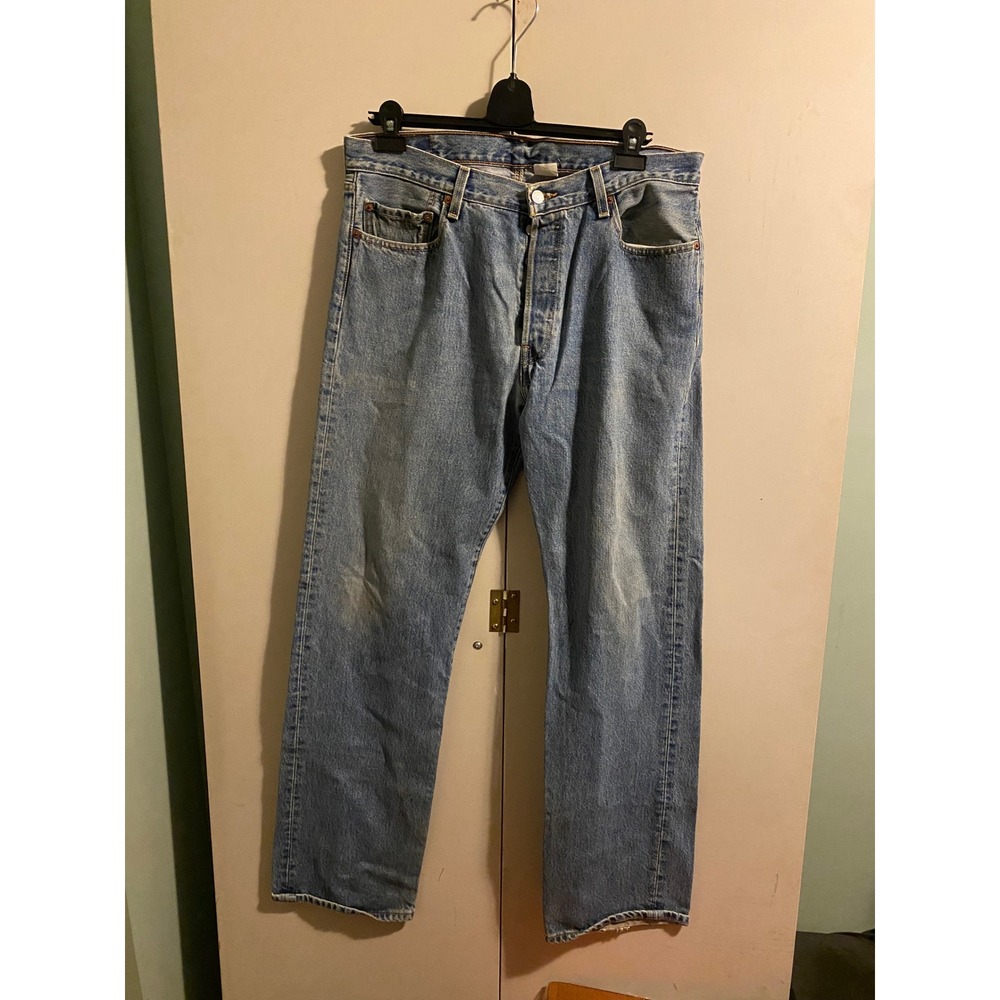 90s Levis 501 Jeans Mens 36x34 Blue Good Vintage Button Fly Straight Leg Denim
